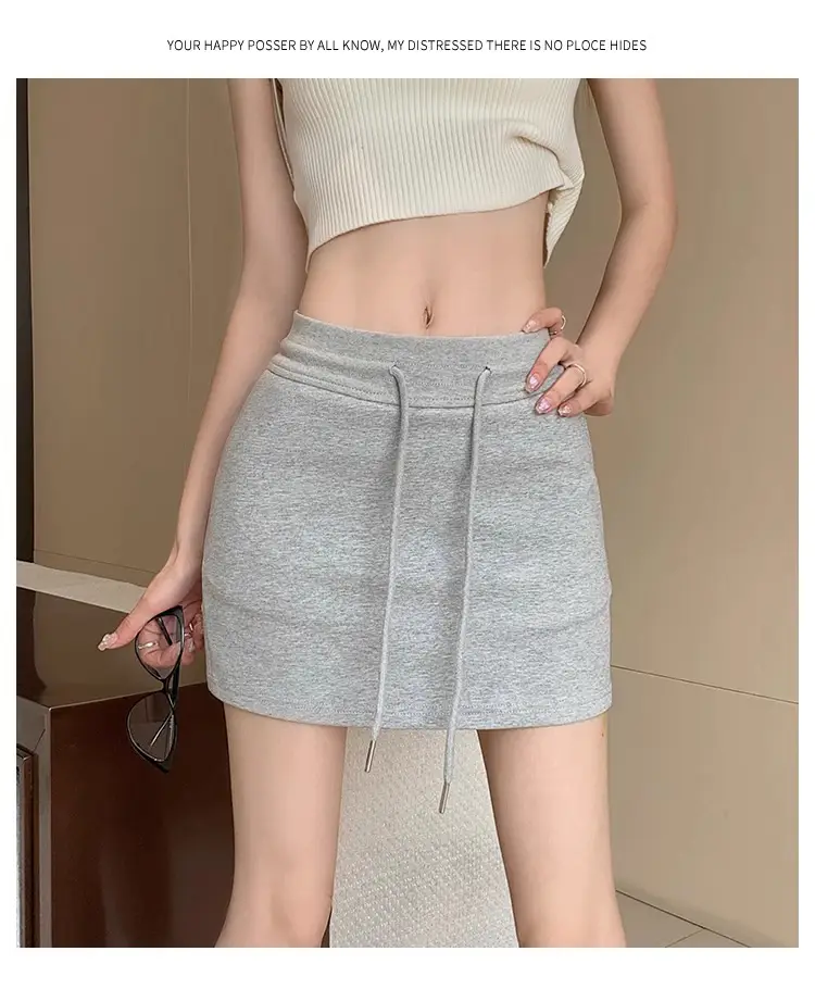 Plus Size Grey Yoga Skirt Low Waist Anti Exposure Fitness Running — feature 16