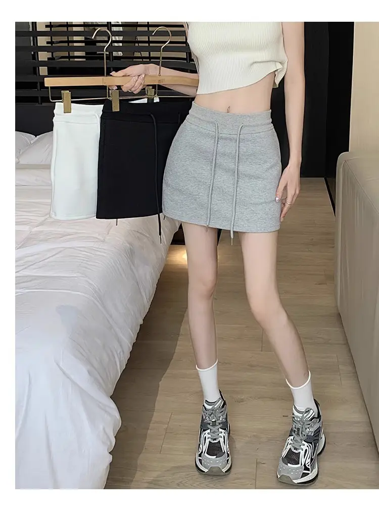 Plus Size Grey Yoga Skirt Low Waist Anti Exposure Fitness Running — feature 17