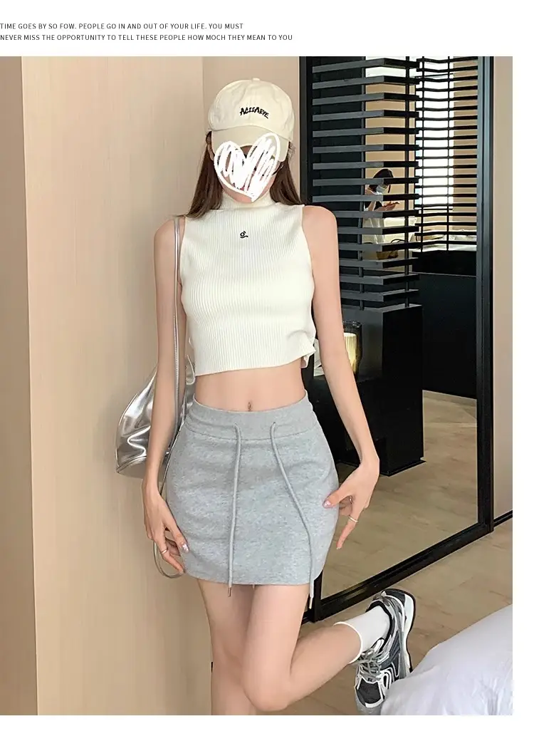 Plus Size Grey Yoga Skirt Low Waist Anti Exposure Fitness Running — feature 18