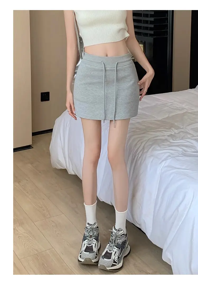 Plus Size Grey Yoga Skirt Low Waist Anti Exposure Fitness Running — feature 19