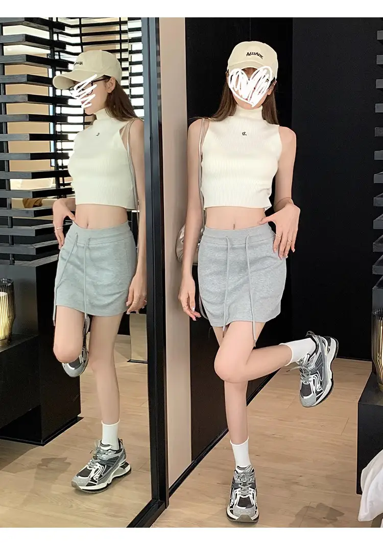 Plus Size Grey Yoga Skirt Low Waist Anti Exposure Fitness Running — feature 20