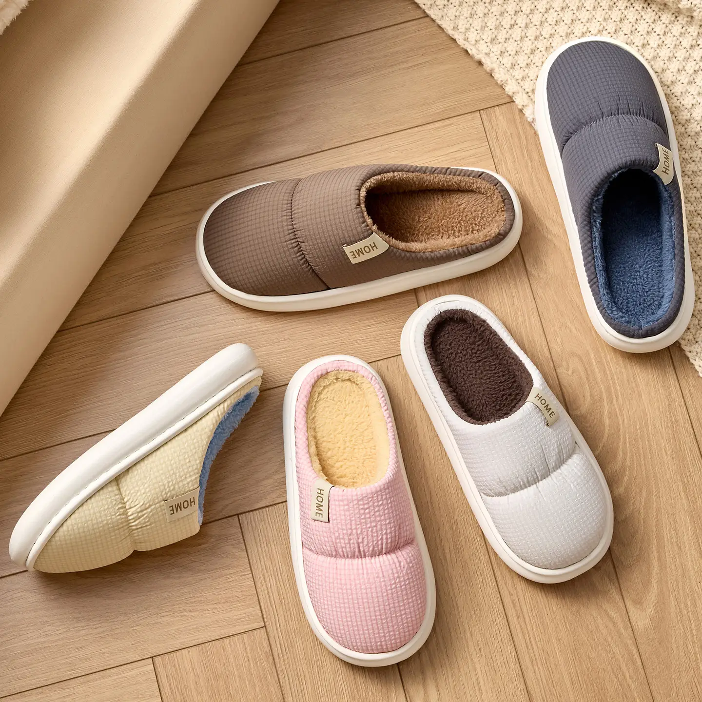 Waterproof Cotton Slippers for Men, Warm Thick-Soled Indoor Use