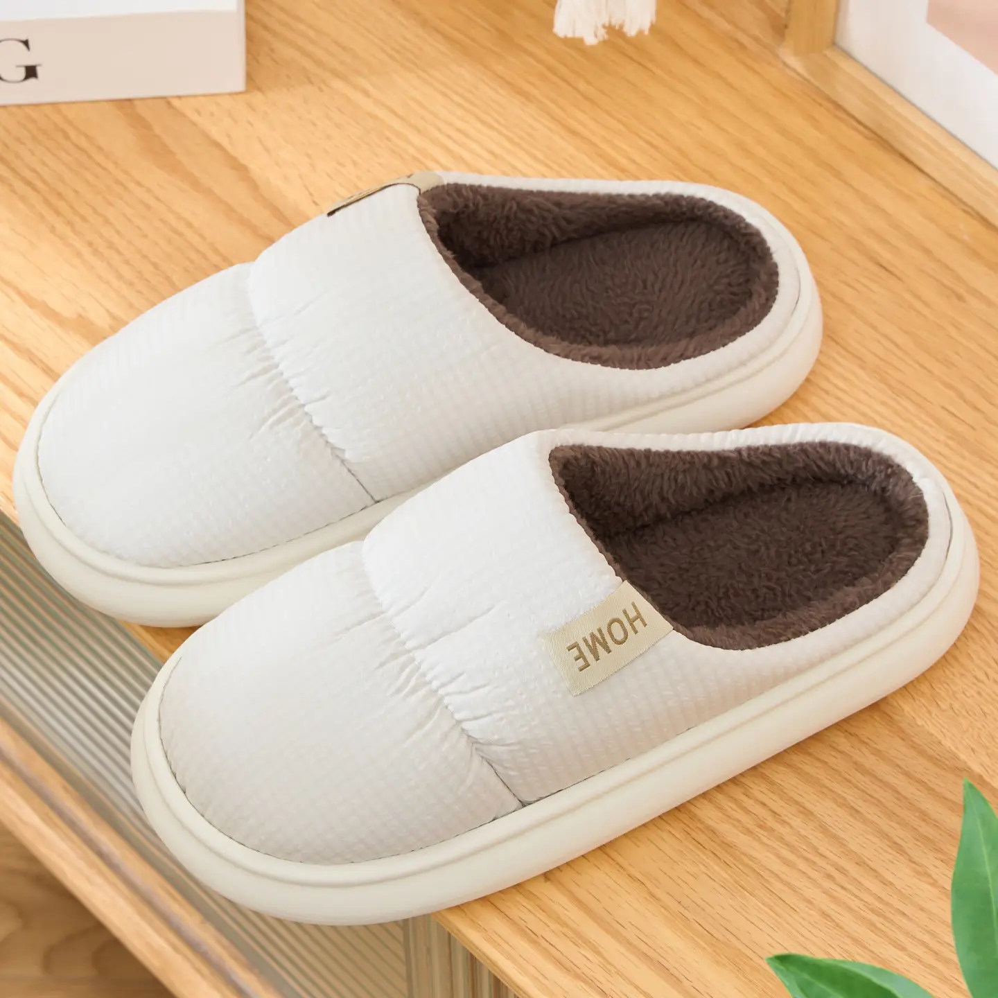 Waterproof Cotton Slippers for Men, Warm Thick-Soled Indoor Use