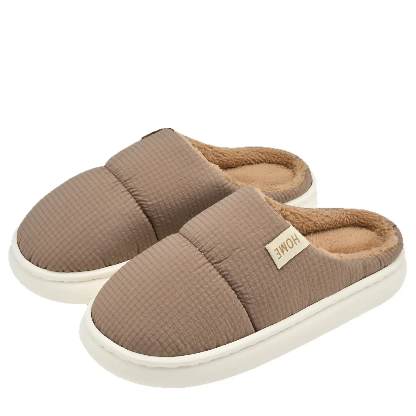 Men Cotton Slippers White Warm Non-Slip