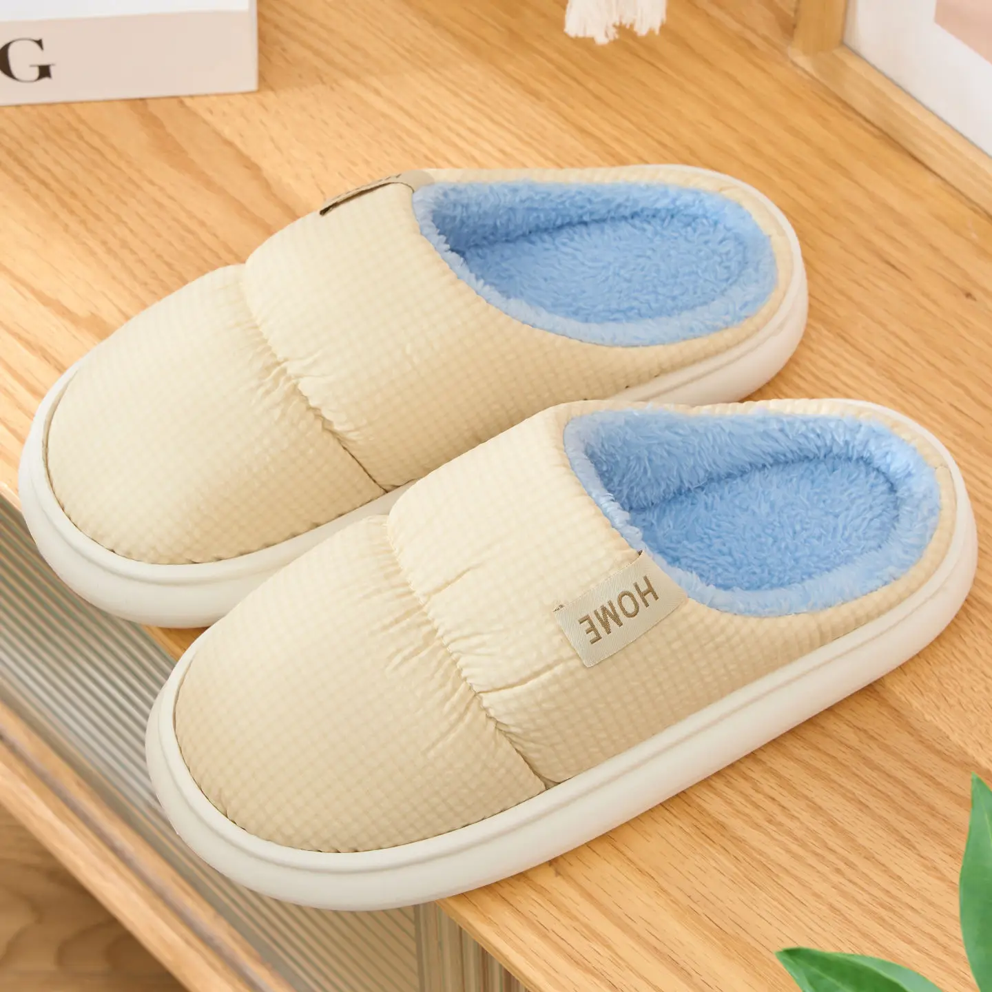 Men Cotton Slippers White Warm Non-Slip