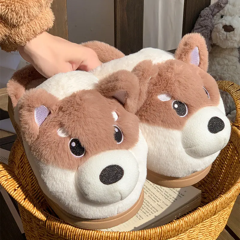 Cute Husky Cotton Slippers for Men and Women Winter 2025 New Style Bag Heel Indoor Home Thick-Soled Warm Stuffed Cotton Shoes