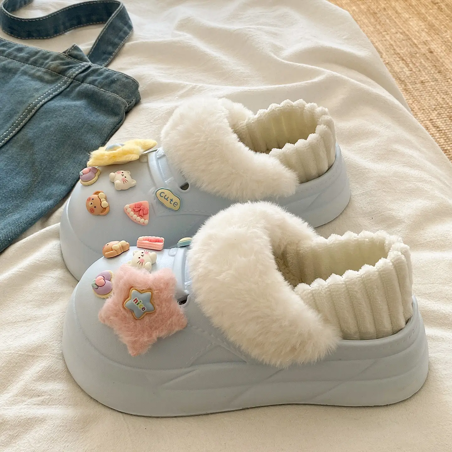 Women's Removable Fleece Slip-On Shoes Cream - Image 43