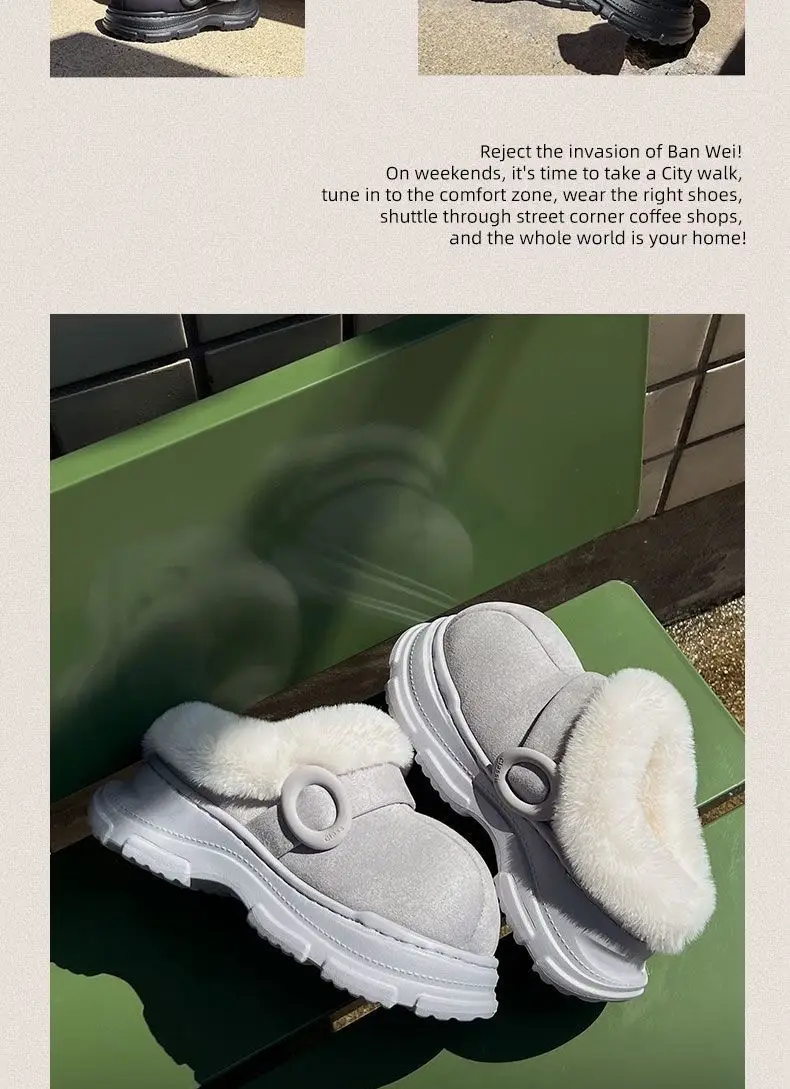 5cm Height-Increasing Cotton Slippers for Women, Indoor Home Non-Slip Winter Wearable Warm Plush Height-Increasing Loafers Slip-On Shoes — feature 2