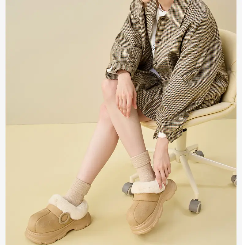 5cm Height-Increasing Cotton Slippers for Women, Indoor Home Non-Slip Winter Wearable Warm Plush Height-Increasing Loafers Slip-On Shoes — feature 9