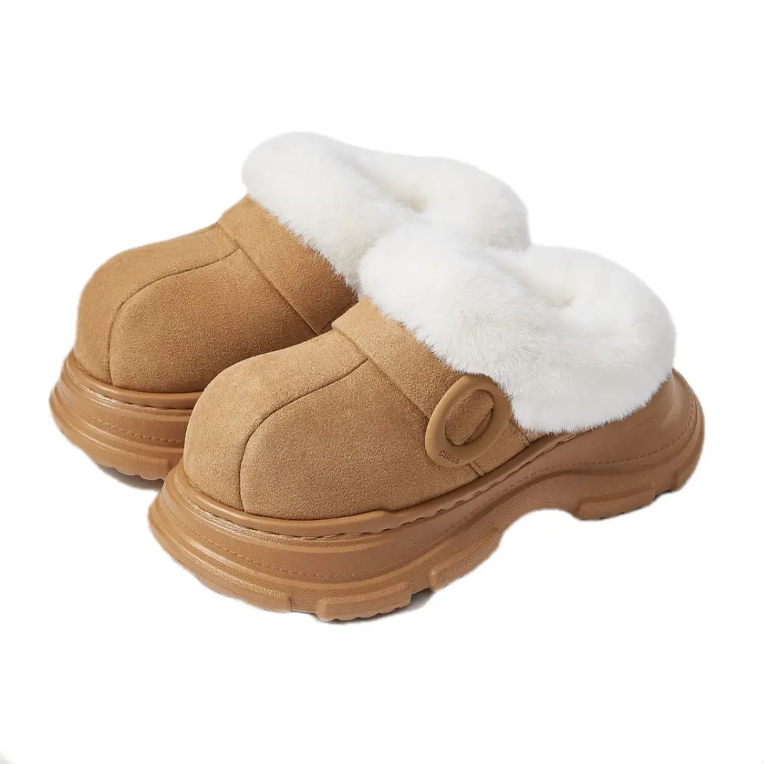 5cm Height-Increasing Cotton Slippers for Women, Indoor Home Non-Slip Winter Wearable Warm Plush Height-Increasing Loafers Slip-On Shoes - Image 4