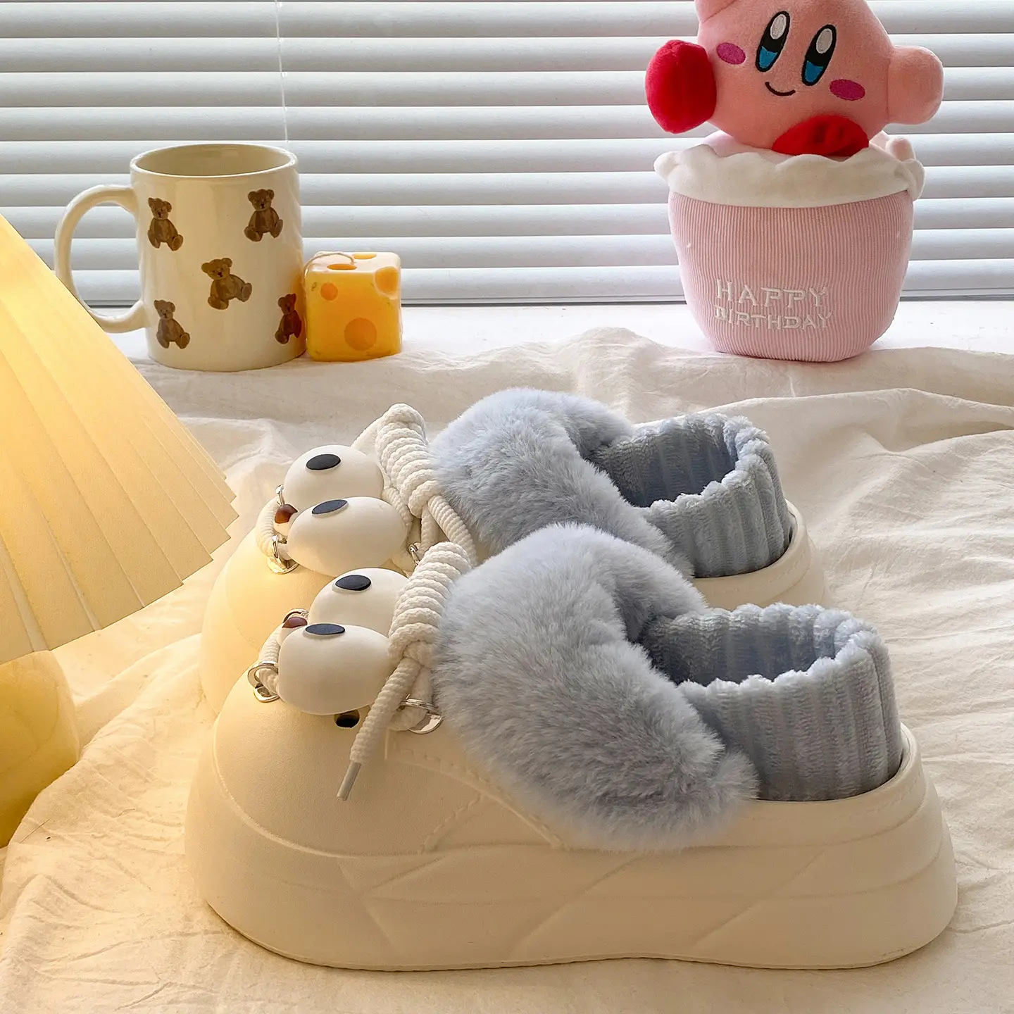 2025 Winter Warm Cotton Slippers Black with Faux Fur
