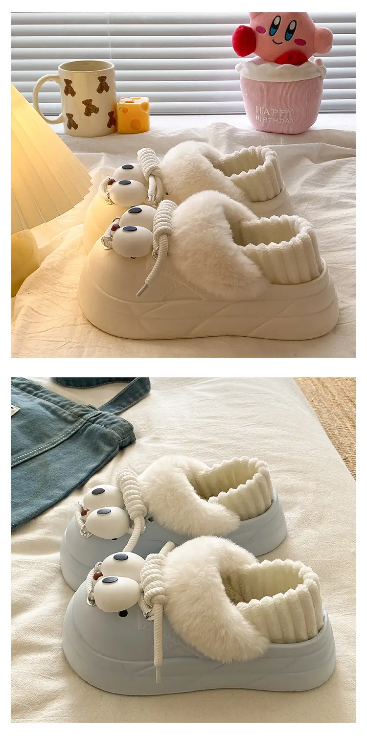 2025 Winter Warm Cotton Slippers Black with Faux Fur — feature 19