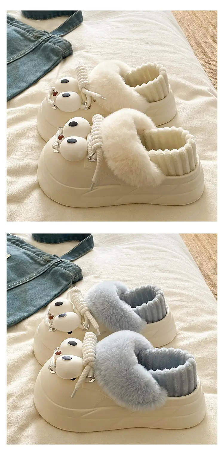 2025 Winter Warm Cotton Slippers Black with Faux Fur — feature 20