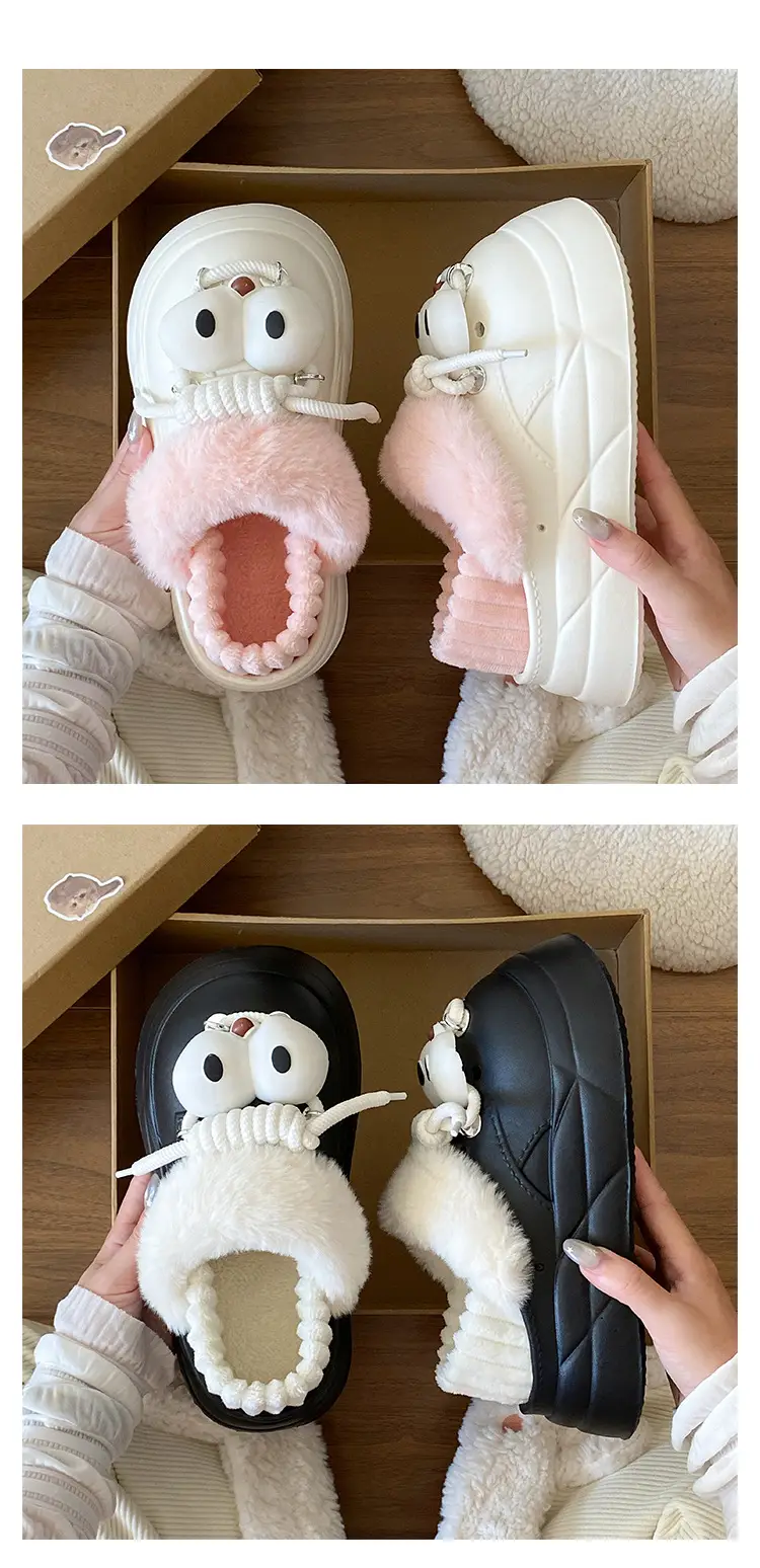2025 Winter Warm Cotton Slippers Black with Faux Fur — feature 23