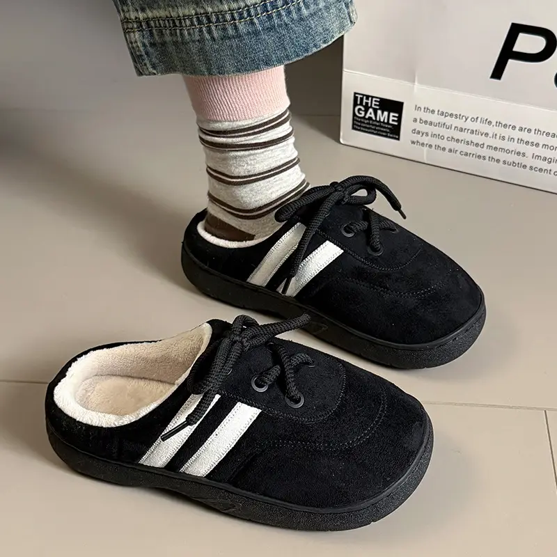Women Winter Warm Anti-Slip Furry Slippers Black