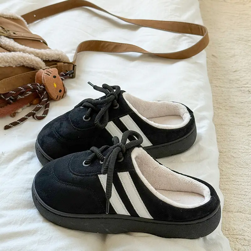 Women Winter Warm Anti-Slip Furry Slippers Black
