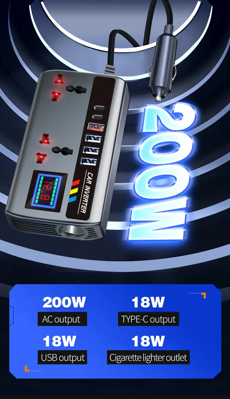 200W Smart Car Inverter Universal 12V24V 220V — feature 5
