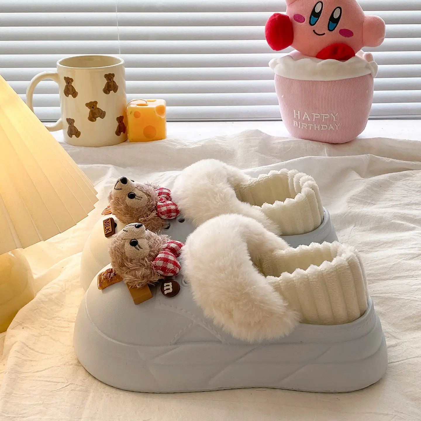 Women's Cartoon Bear Cotton Winter Slippers Black - Image 49