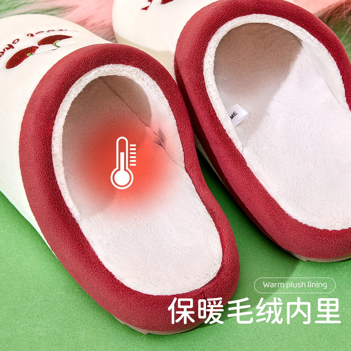 Cute Cherry Print Cotton Slippers for Home Winter - Image 5