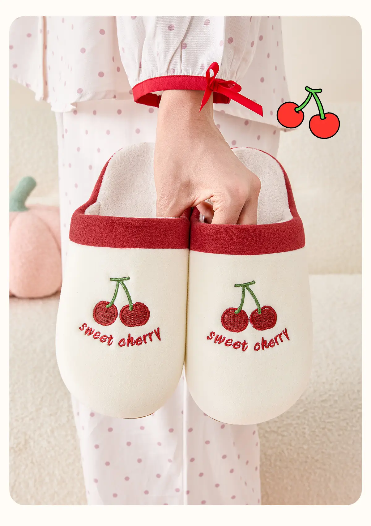 Cute Cherry Print Cotton Slippers for Home Winter — feature 15