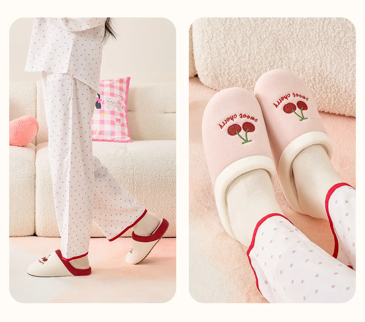 Cute Cherry Print Cotton Slippers for Home Winter — feature 16