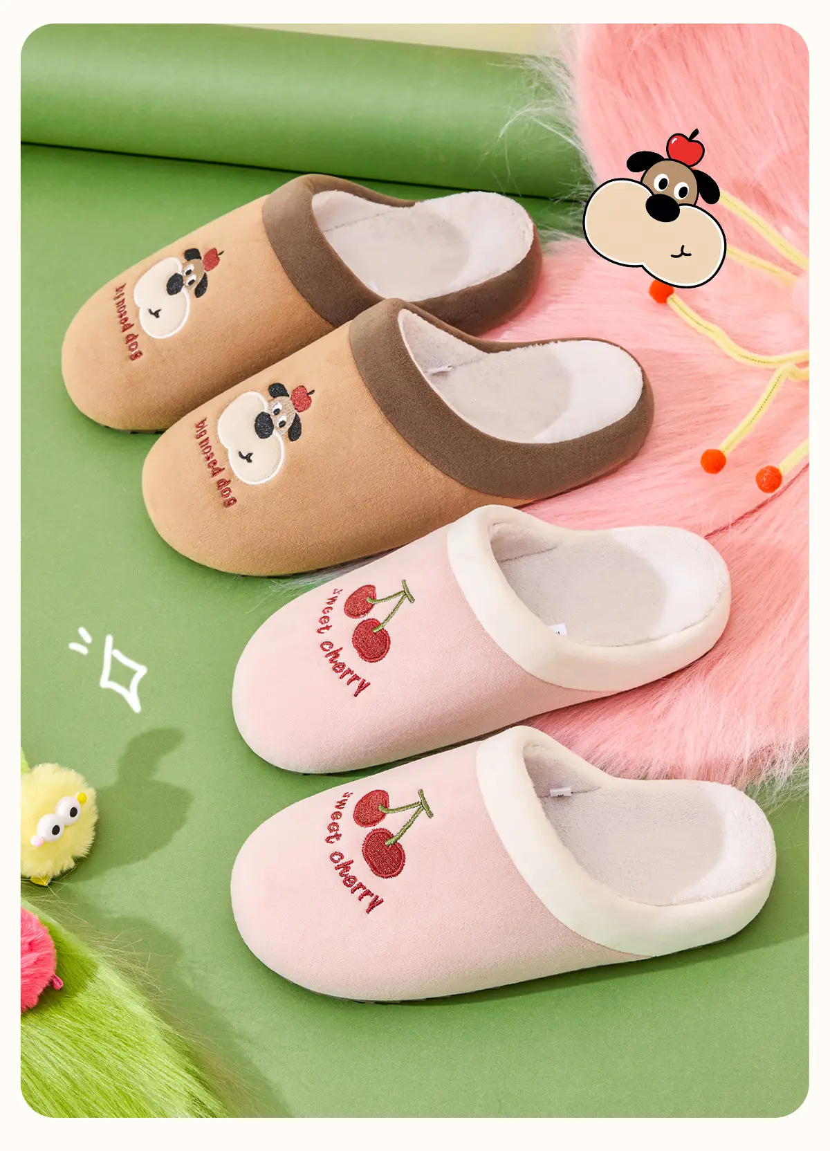 Cute Cherry Print Cotton Slippers for Home Winter — feature 17