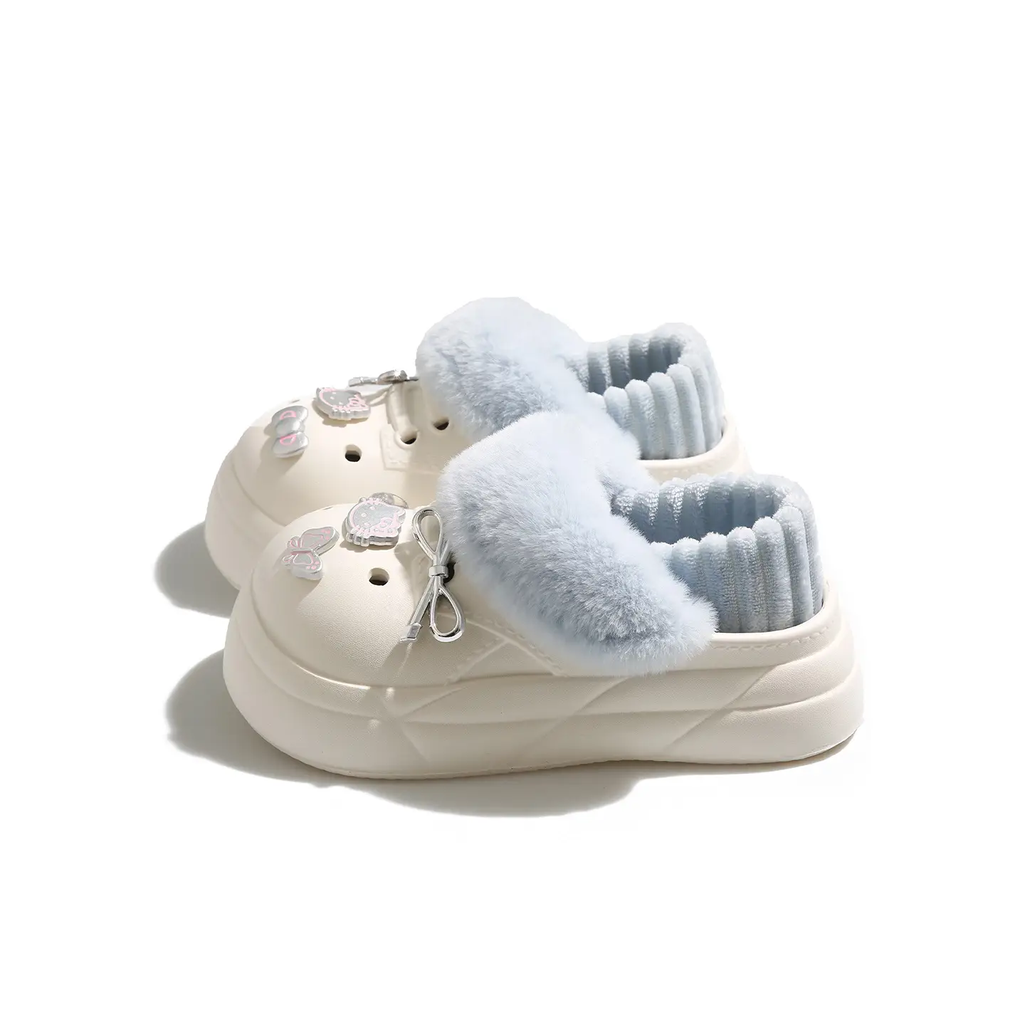 Black Butterfly Kitten Shoes with Furry Heel for Women