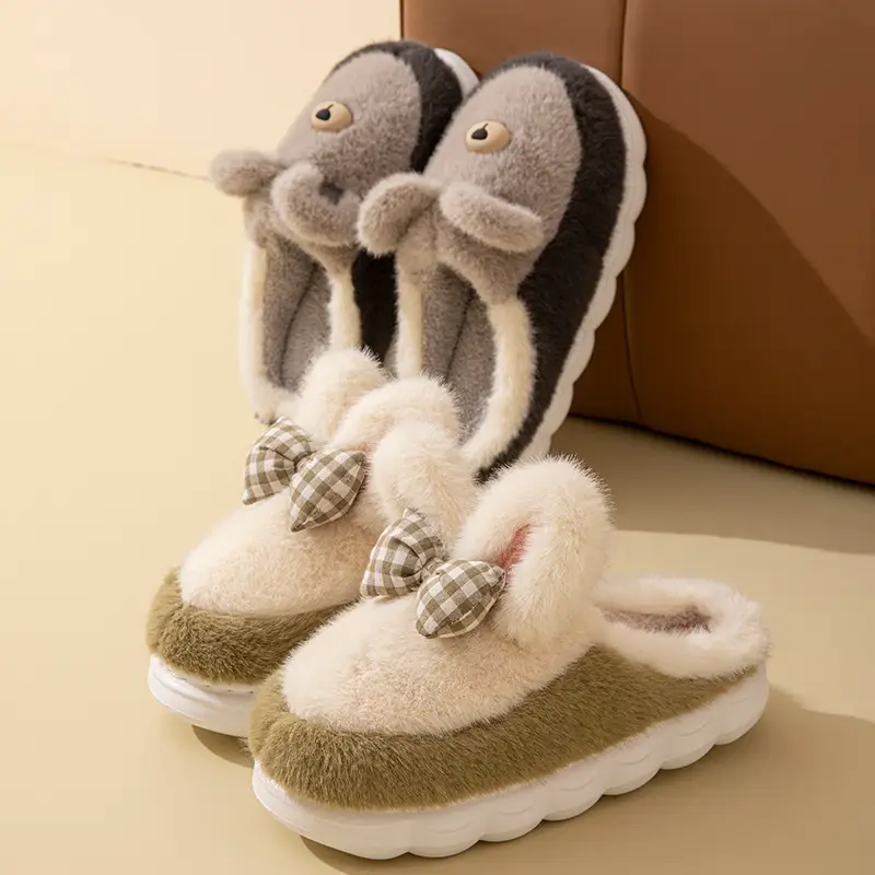 Winter Couple's Cotton Slippers for Women at Home, Thick-Soled Non-Slip Fleece-Lined Warm and Cute Confinement Cotton Slippers for Men - Image 21