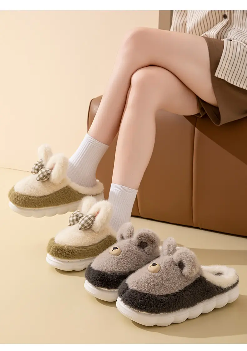 Winter Couple's Cotton Slippers for Women at Home, Thick-Soled Non-Slip Fleece-Lined Warm and Cute Confinement Cotton Slippers for Men — feature 14