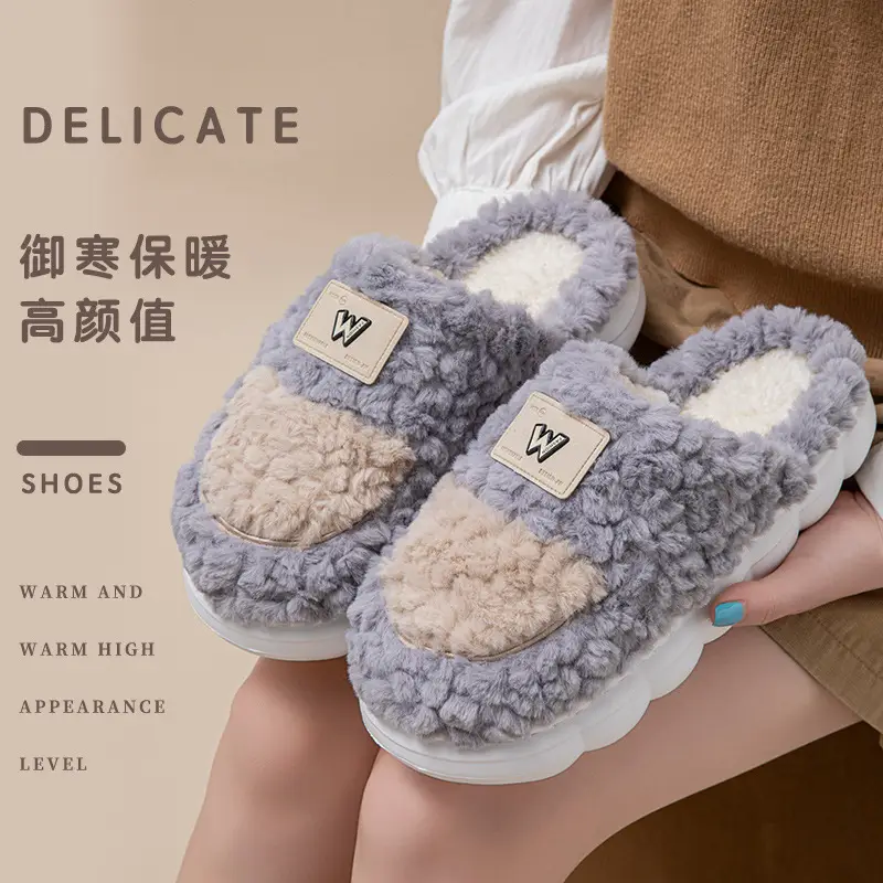 Winter Couple's Cotton Slippers for Women at Home, Thick-Soled Non-Slip Fleece-Lined Warm and Cute Confinement Cotton Slippers for Men - Image 12
