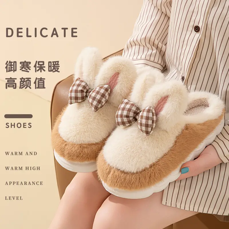 Winter Couple's Cotton Slippers for Women at Home, Thick-Soled Non-Slip Fleece-Lined Warm and Cute Confinement Cotton Slippers for Men - Image 3