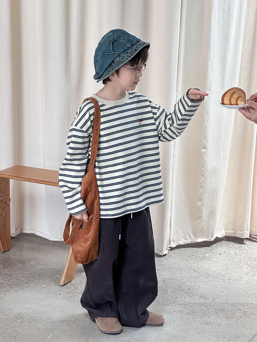 Boys Striped Cotton T-Shirt with Blue Hat Bag - Image 3