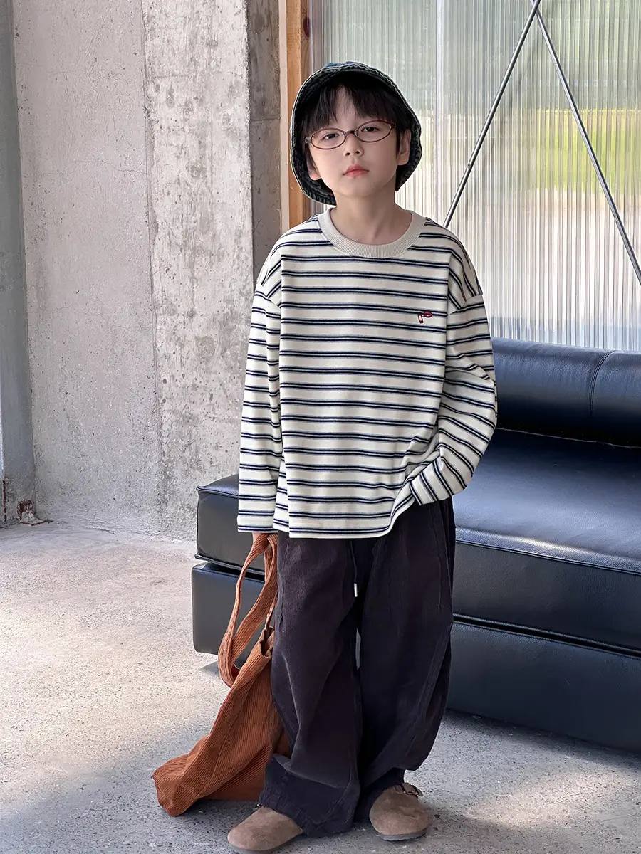 Boys Striped Cotton T-Shirt with Blue Hat Bag - Image 4