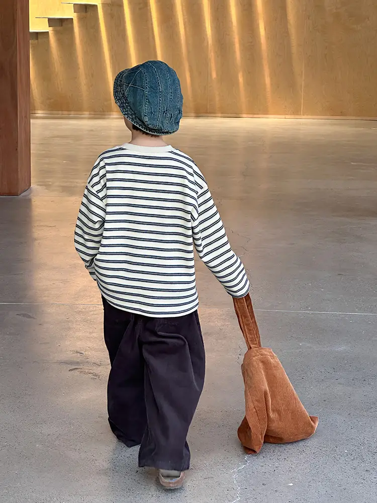 Boys Striped Cotton T-Shirt with Blue Hat Bag - Image 5