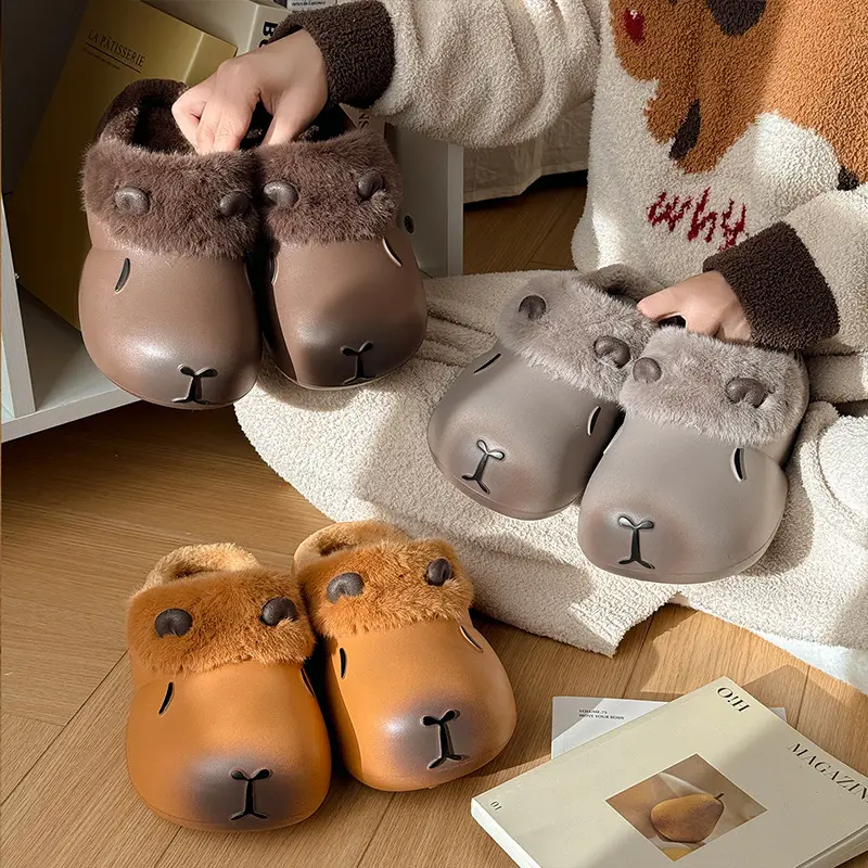 Nanbo Wan Ka Pibala Cotton Slippers for Women Winter Indoor Home Non-Slip Warm and Comfortable Plush Cotton Slippers for Women