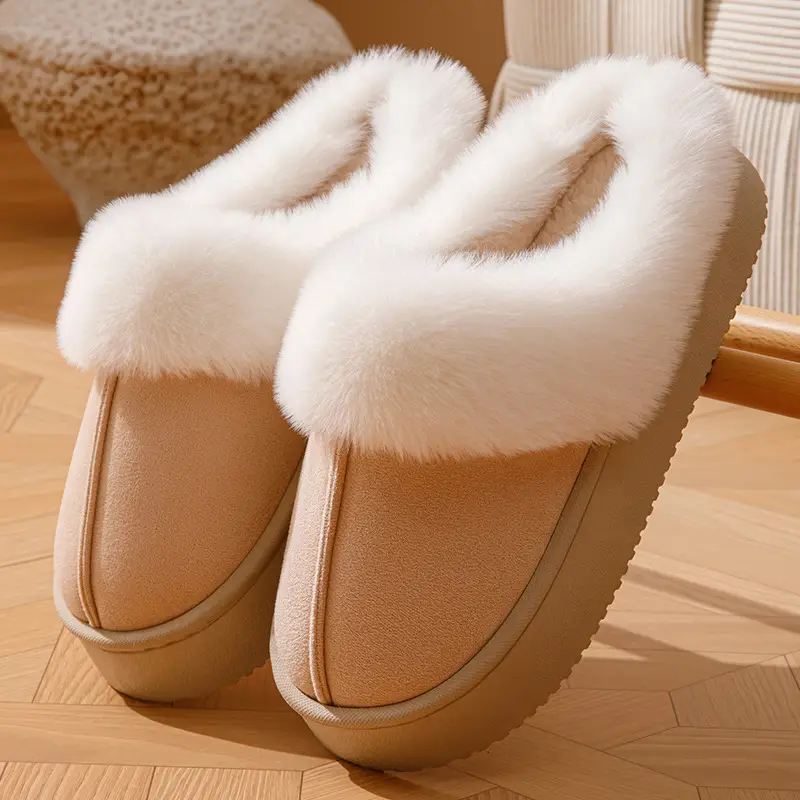 Winter Plush Cotton Slippers for Women, Indoor Home Thick-Soled Slippers, Non-Slip, Fleece-Lined, Warm, Fashionable and Versatile Cotton Slippers - Image 4