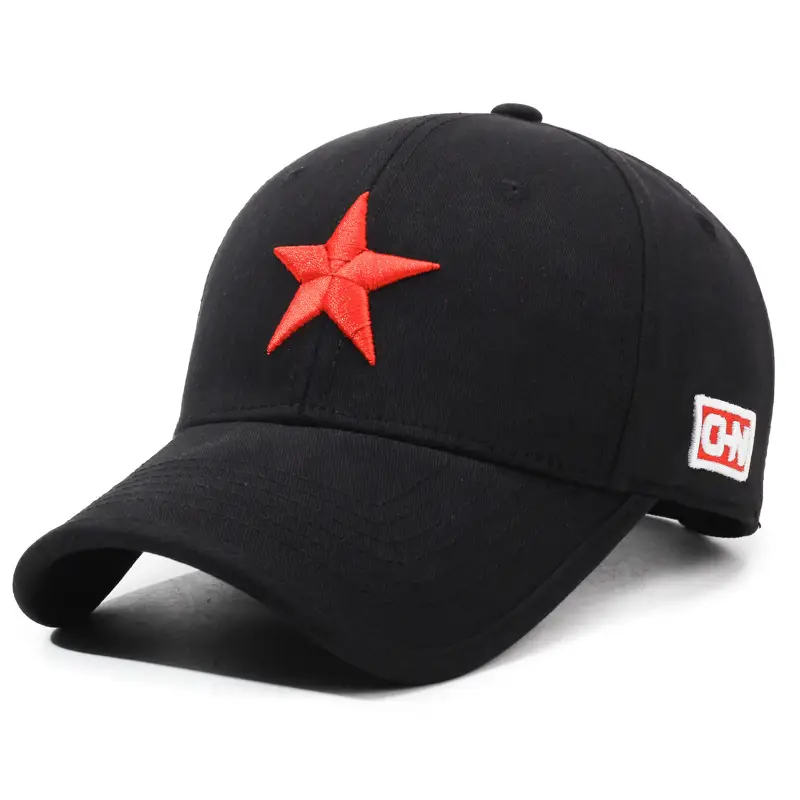 Black Baseball Cap with Red Star Embroidery - Image 2