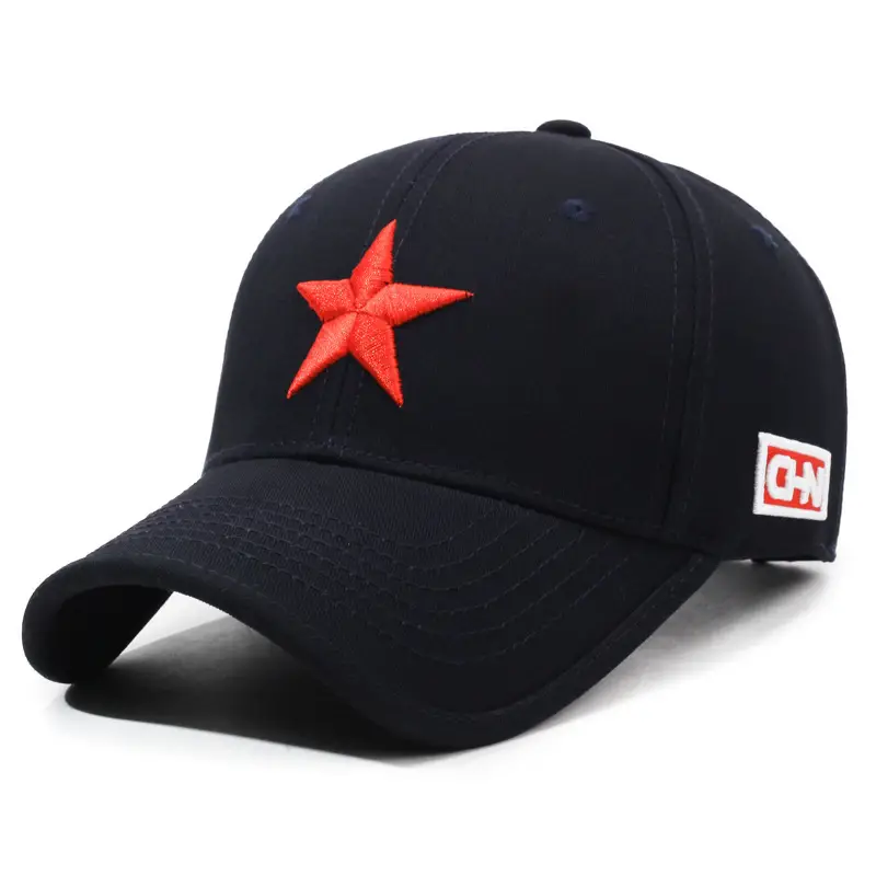 Black Baseball Cap with Red Star Embroidery - Image 3