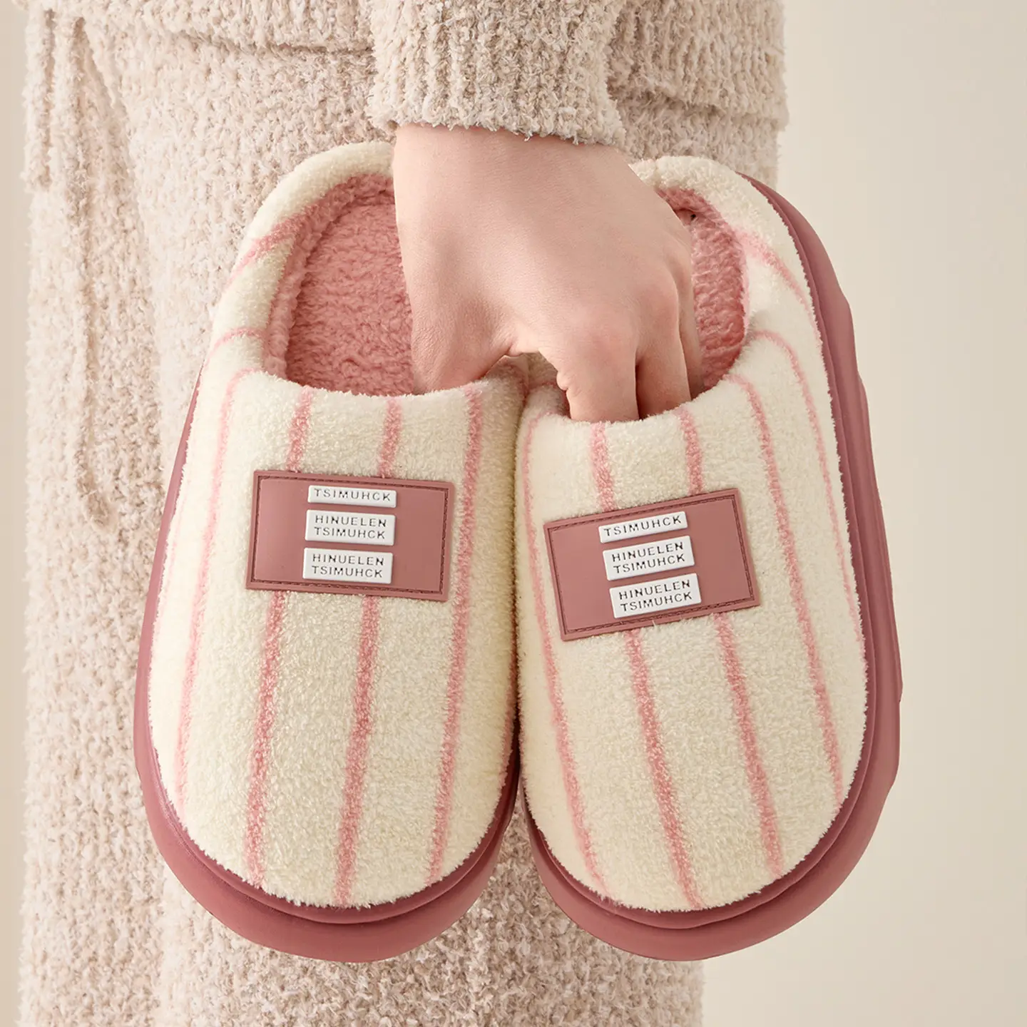 Women Winter Plush Striped Slippers Indoor Winter 2025 - Image 6