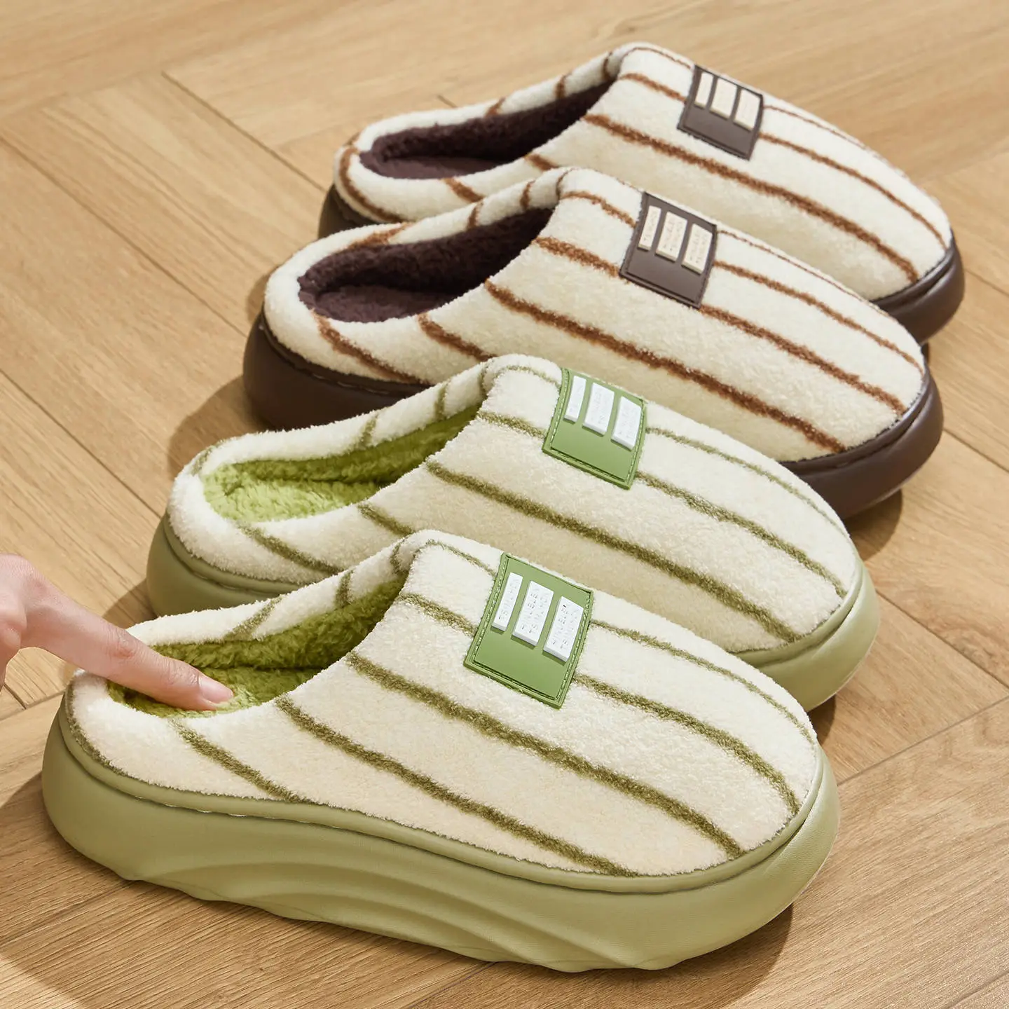 Women Winter Plush Striped Slippers Indoor Winter 2025 - Image 9
