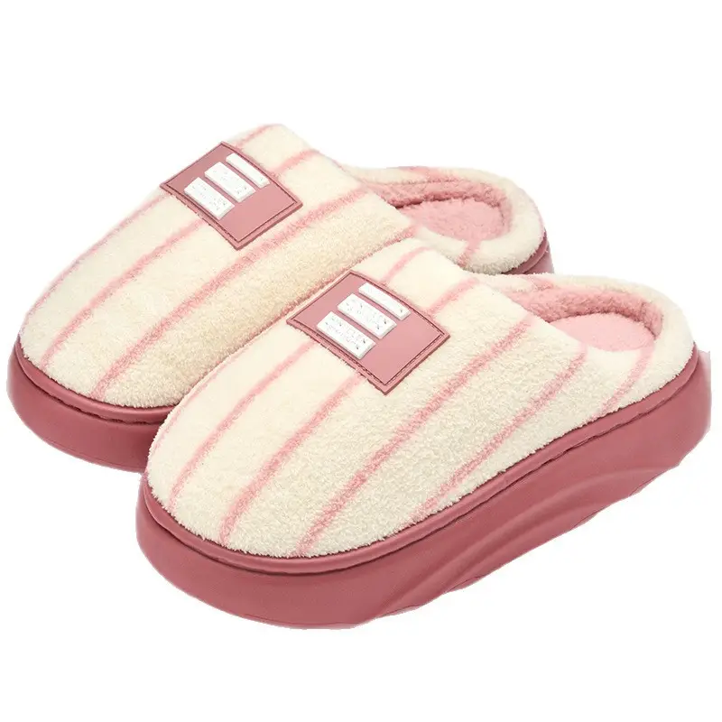 Women Winter Plush Striped Slippers Indoor Winter 2025 - Image 10