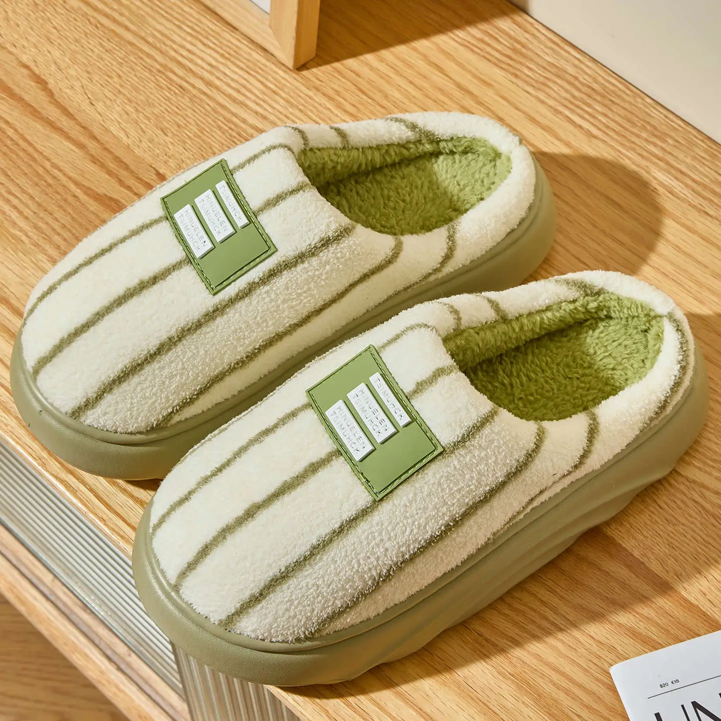 Women Winter Plush Striped Slippers Indoor Winter 2025 - Image 2