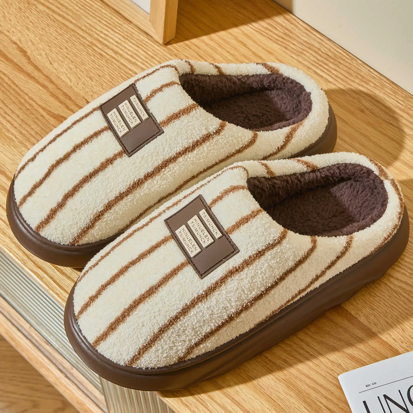 Women Winter Plush Striped Slippers Indoor Winter 2025 - Image 3