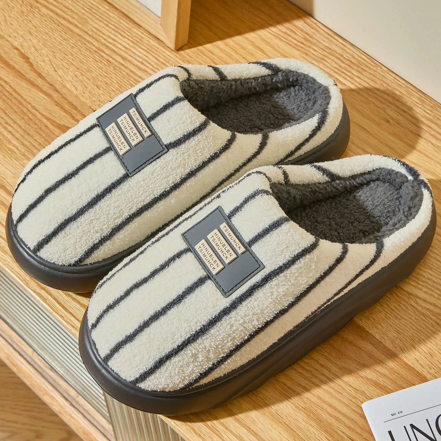 Women Winter Plush Striped Slippers Indoor Winter 2025 - Image 4