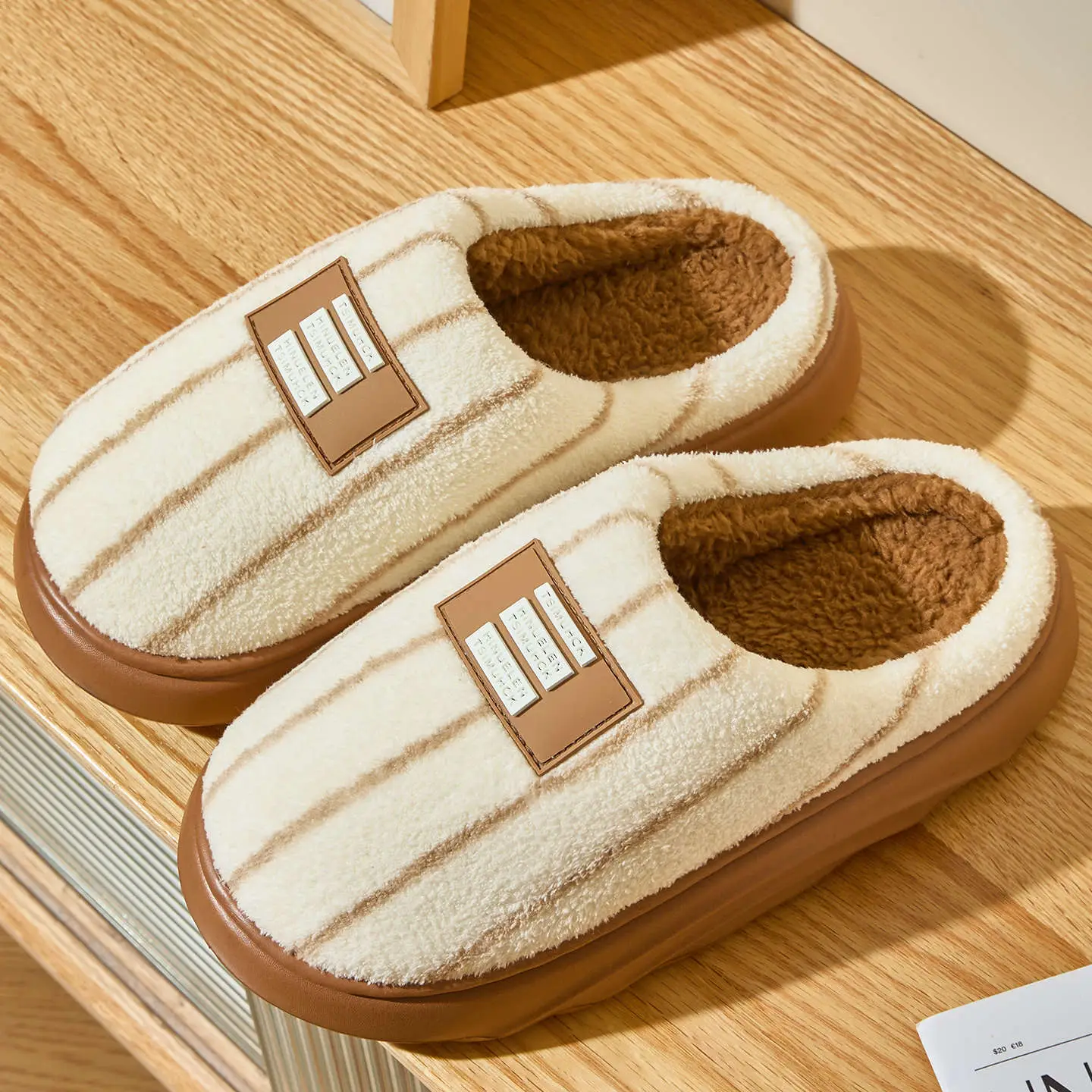 Women Winter Plush Striped Slippers Indoor Winter 2025 - Image 5