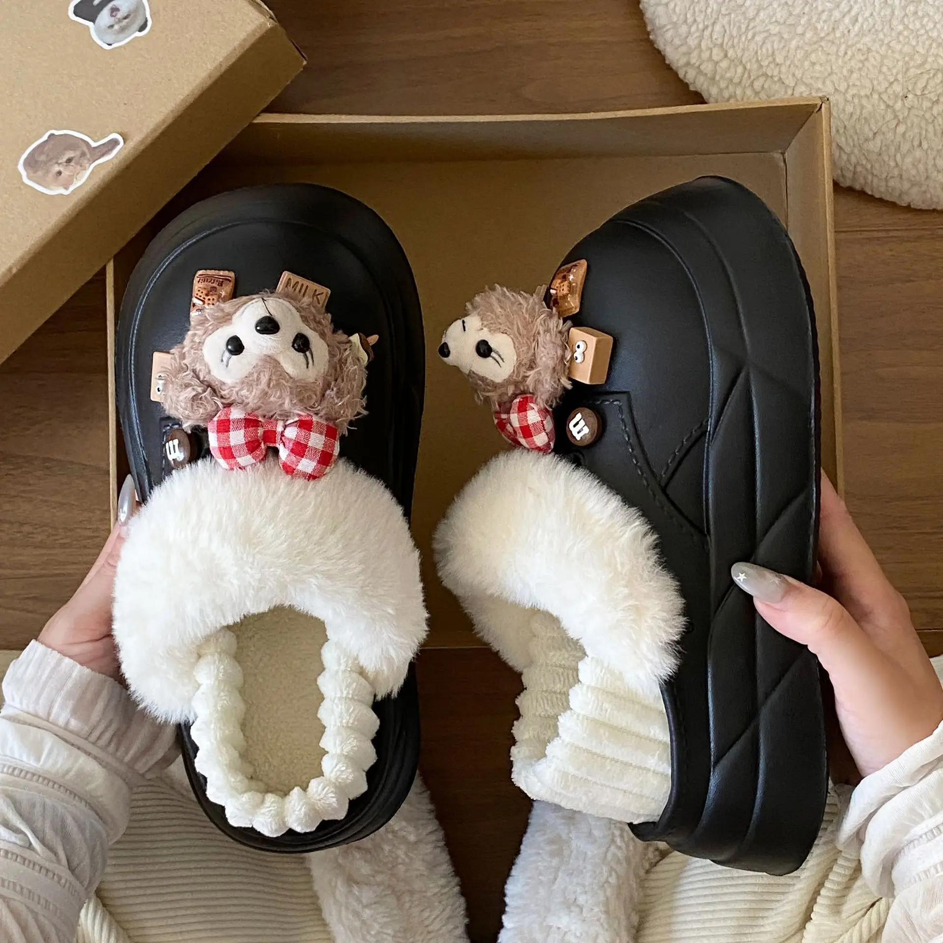 Winter Cartoon Bear Soft Infrared Slippers Women - Image 48