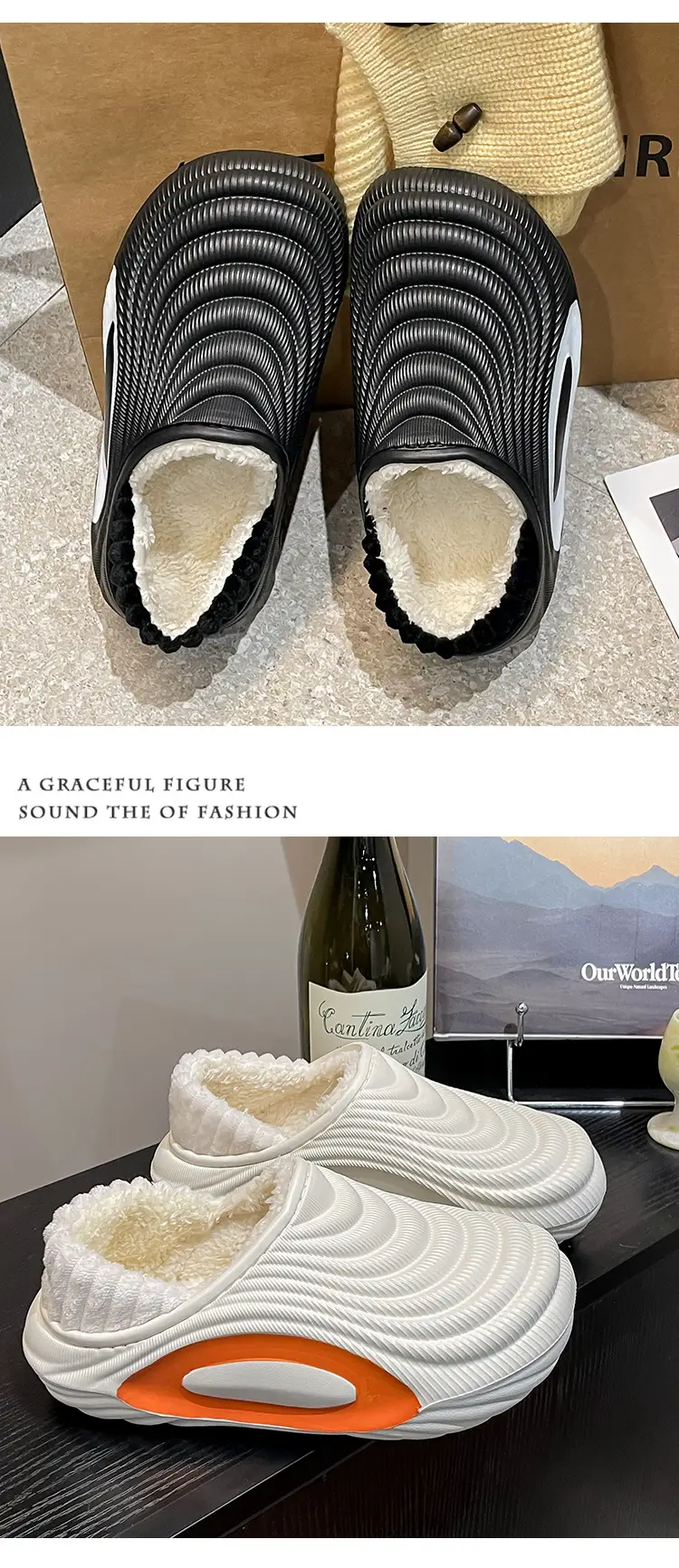 Women's Winter Fleece Lined Slipper White Orange Cushioned — feature 16