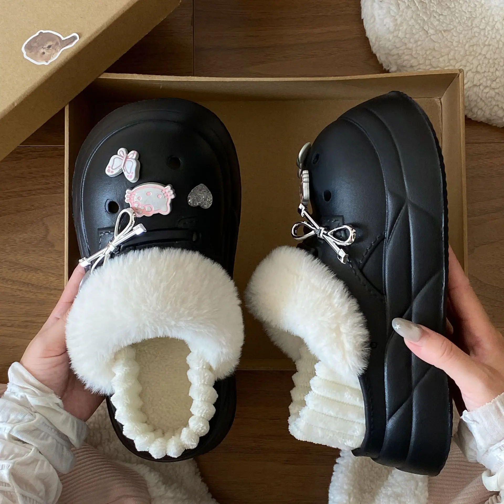 Autumn Winter Embroidered Black Boots for Girls