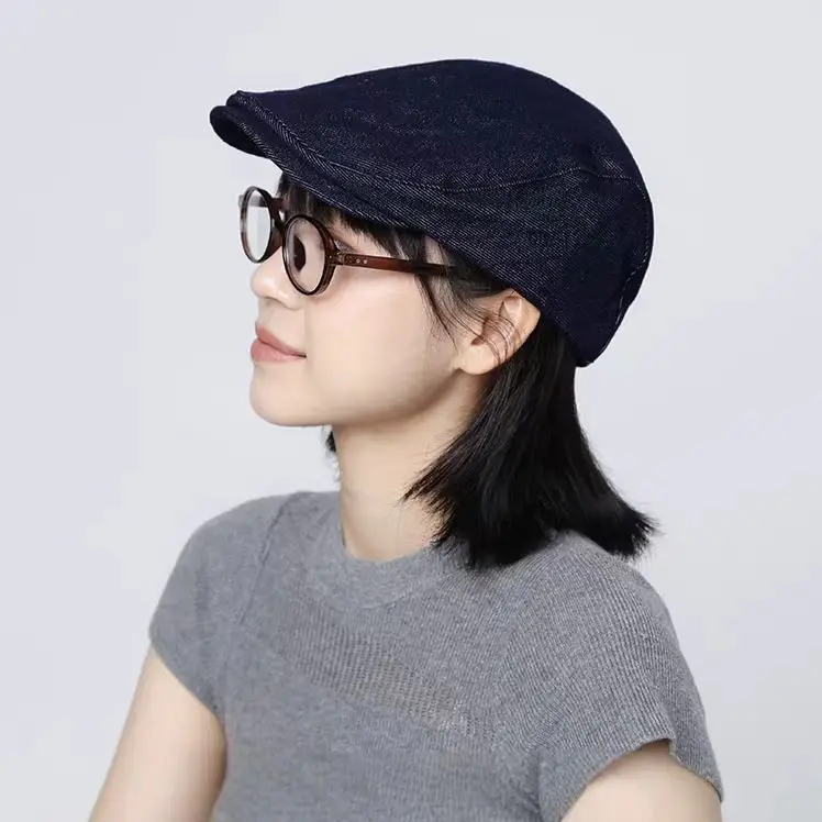 Navy Blue Denim Forward Cap Women's Duckbill Cap - Image 3