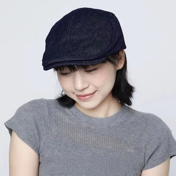 Navy Blue Denim Forward Cap Women's Duckbill Cap - Image 4
